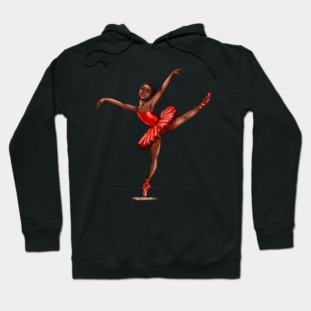 Ballet in red pointe shoes 4 - ballerina doing pirouette in red tutu and red shoes  - brown skin ballerina Hoodie by Artonmytee